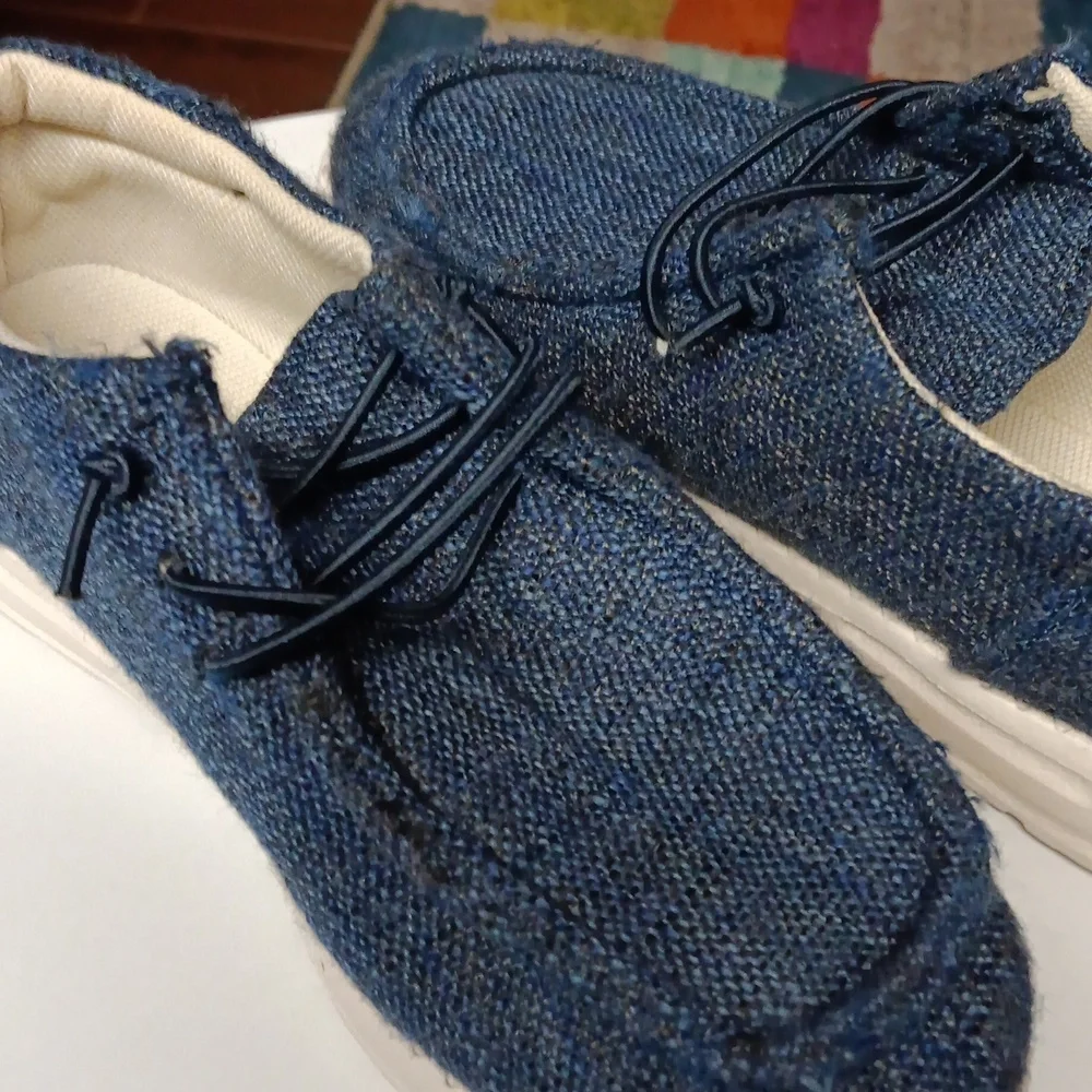 Blue Casual Slip-On Shoes with Denim Fabric and White Sole